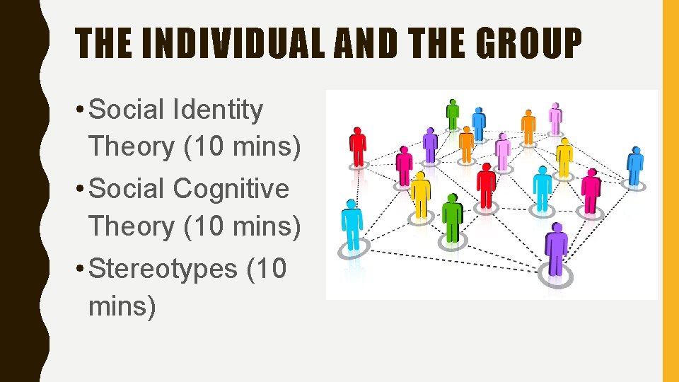 THE INDIVIDUAL AND THE GROUP • Social Identity Theory (10 mins) • Social Cognitive