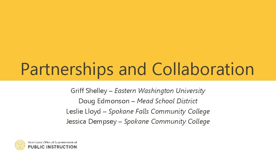 Partnerships and Collaboration Griff Shelley – Eastern Washington University Doug Edmonson – Mead School