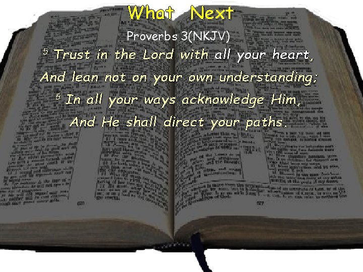 What Next Proverbs 3(NKJV) 5 Trust in the Lord with all your heart, And