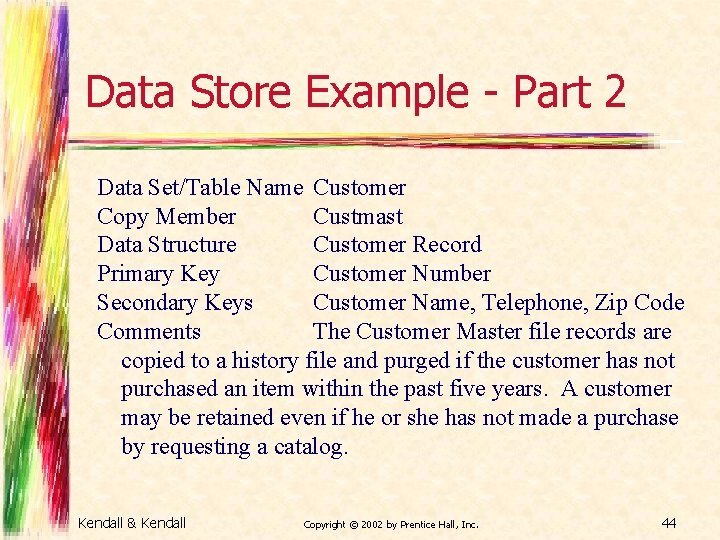 Data Store Example - Part 2 Data Set/Table Name Customer Copy Member Custmast Data