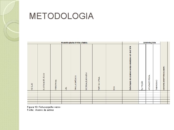 METODOLOGIA Figura 10: Ficha espelho verso Fonte: Acervo da autora 