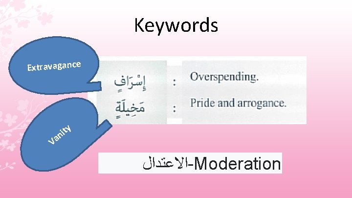 Keywords Extravagance ty i an V ﺍﻻﻋﺘﺪﺍﻝ -Moderation 