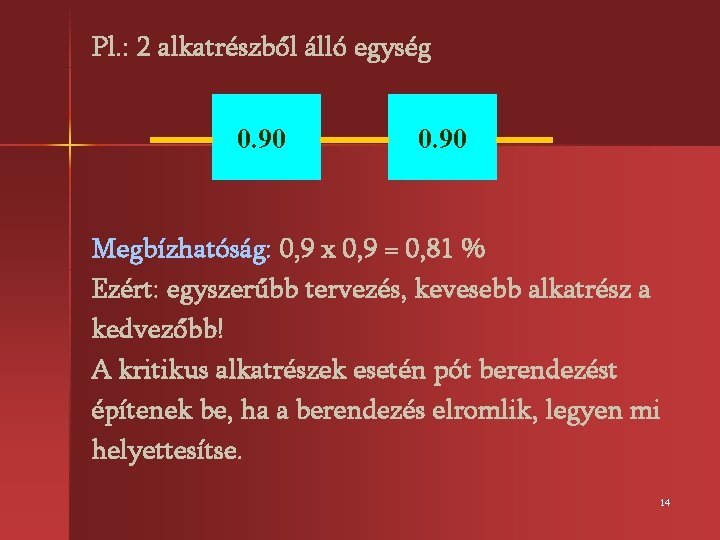 Pl. : 2 alkatrészből álló egység 0. 90 Megbízhatóság: 0, 9 x 0, 9