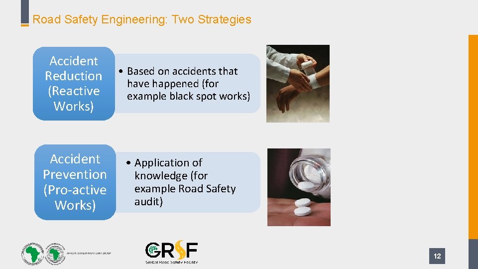 Road Safety Engineering: Two Strategies Accident Reduction (Reactive Works) • Based on accidents that