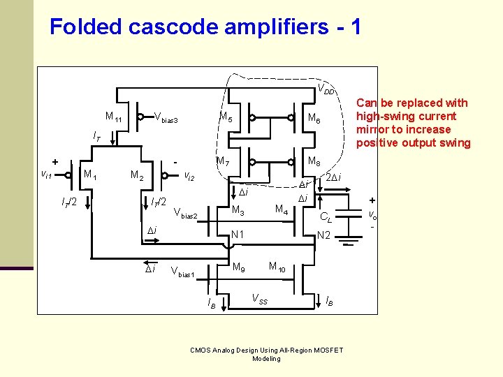 Folded cascode amplifiers - 1 VDD M 11 Vbias 3 M 5 M 6