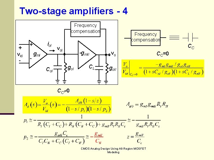 Two-stage amplifiers - 4 Frequency compensation + vid - io. I + - gm.