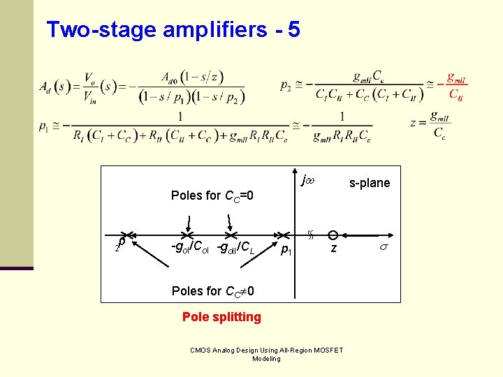Two-stage amplifiers - 5 j s-plane Poles for CC=0 p 2 -go. I/Co. I