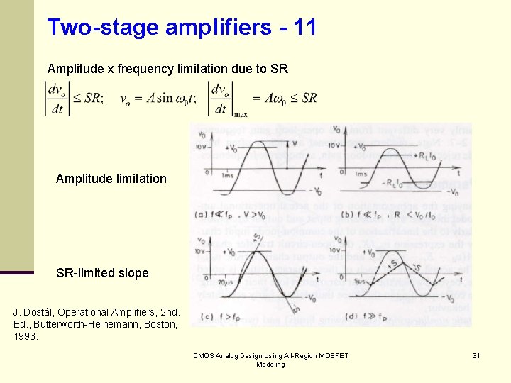 Two-stage amplifiers - 11 Amplitude x frequency limitation due to SR Amplitude limitation SR-limited