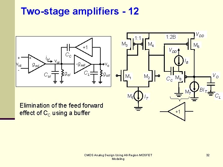 Two-stage amplifiers - 12 M 3 +1 + vid - io. I + gm.