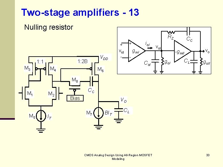 Two-stage amplifiers - 13 Nulling resistor 1: 2 B 1: 1 M 3 VDD