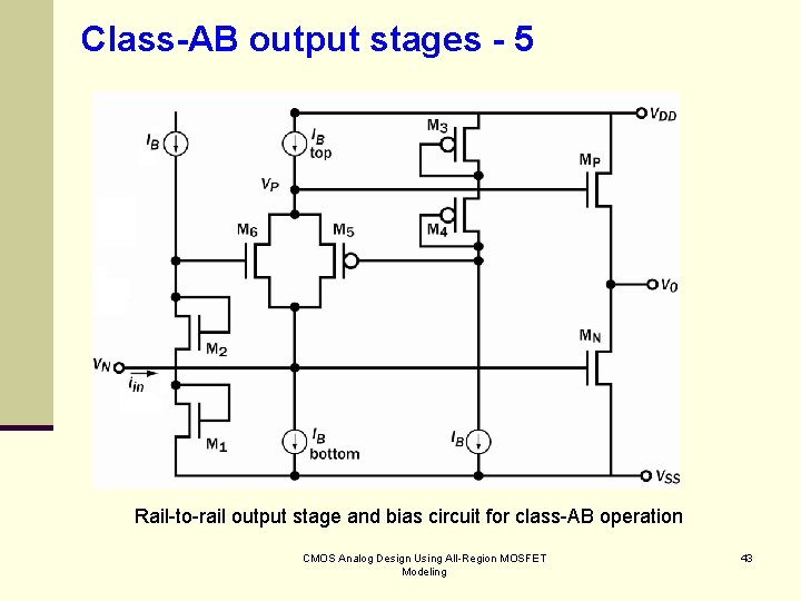 Class-AB output stages - 5 Rail-to-rail output stage and bias circuit for class-AB operation