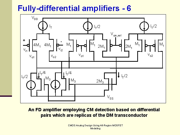 Fully-differential amplifiers - 6 VDD IT IT/2 Vcm, ref + vi 1 4 M