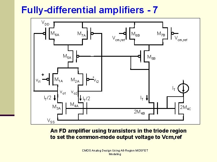 Fully-differential amplifiers - 7 VDD M 6 A M 7 A Vcm, ref M