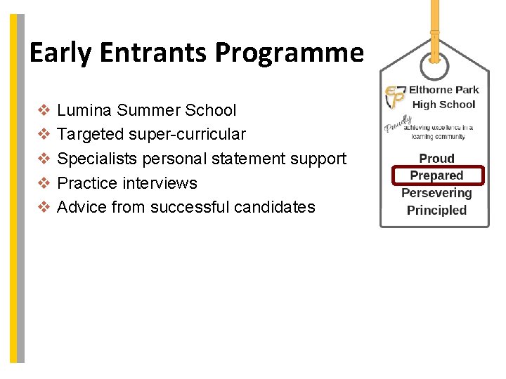 Early Entrants Programme v Lumina Summer School v Targeted super-curricular v Specialists personal statement