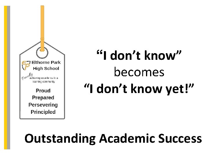 “I don’t know” becomes “I don’t know yet!” Outstanding Academic Success 