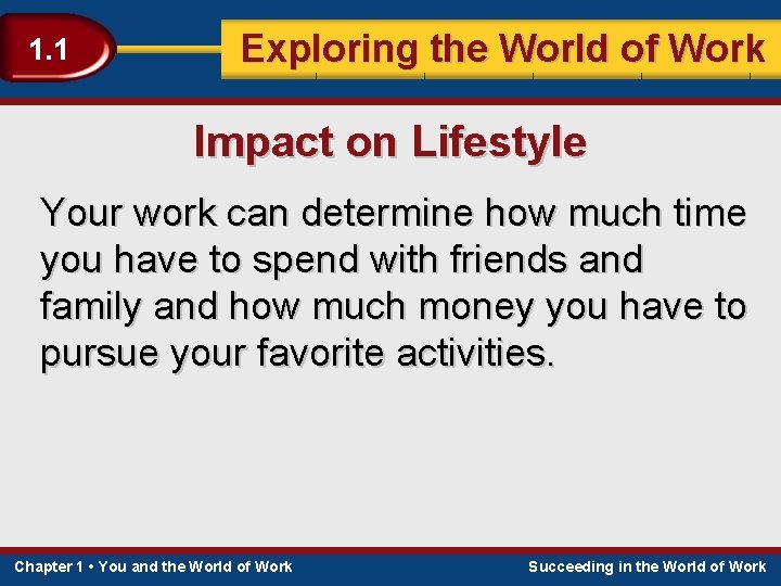 1. 1 Exploring the World of Work Impact on Lifestyle Your work can determine