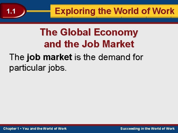 1. 1 Exploring the World of Work The Global Economy and the Job Market