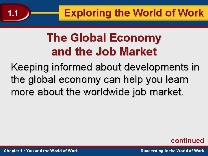 1. 1 Exploring the World of Work The Global Economy and the Job Market