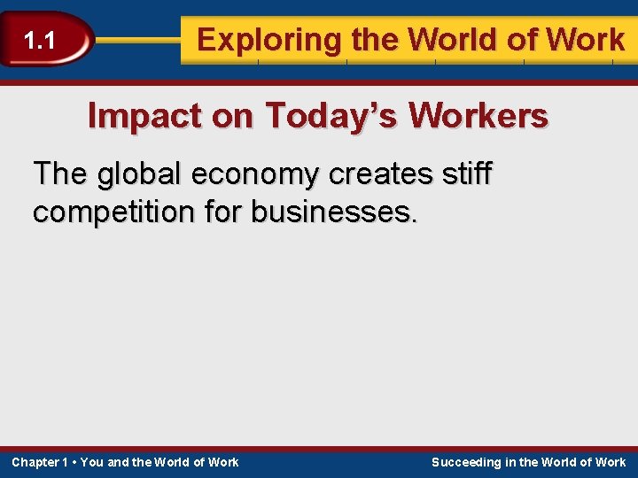 1. 1 Exploring the World of Work Impact on Today’s Workers The global economy