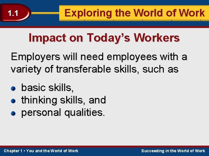 1. 1 Exploring the World of Work Impact on Today’s Workers Employers will need
