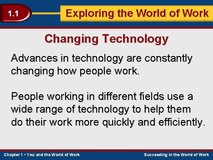 1. 1 Exploring the World of Work Changing Technology Advances in technology are constantly