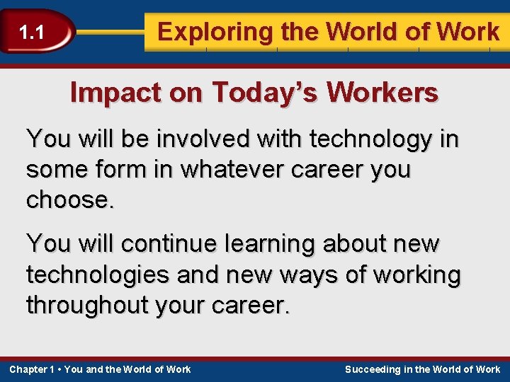 1. 1 Exploring the World of Work Impact on Today’s Workers You will be