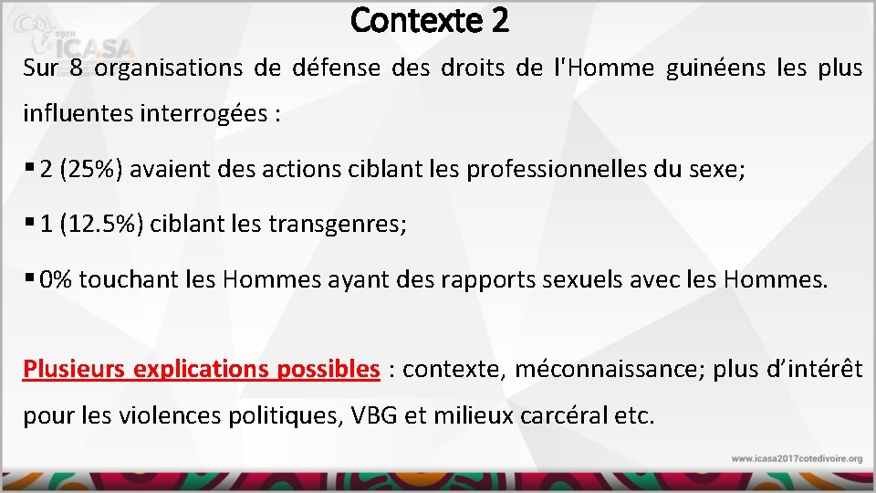 Contexte 2 Sur 8 organisations de défense des droits de l'Homme guinéens les plus