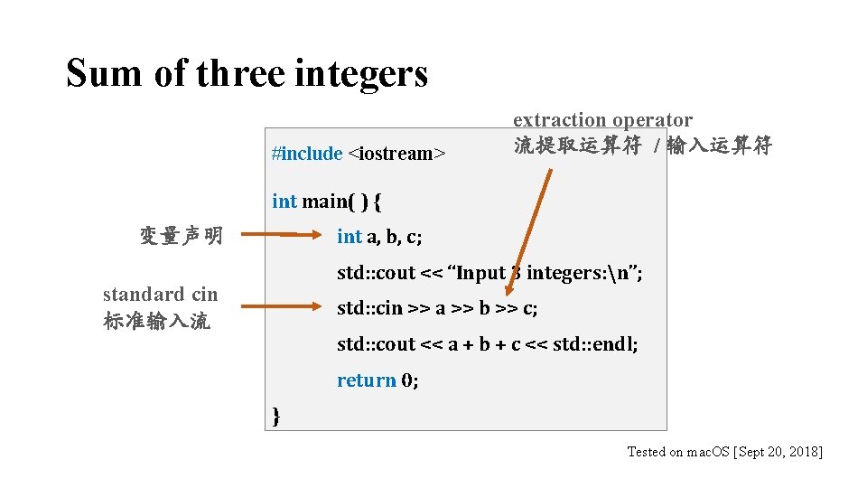 Sum of three integers #include <iostream> extraction operator 流提取运算符 / 输入运算符 int main( )