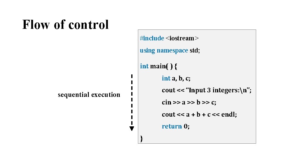 Flow of control #include <iostream> using namespace std; int main( ) { int a,