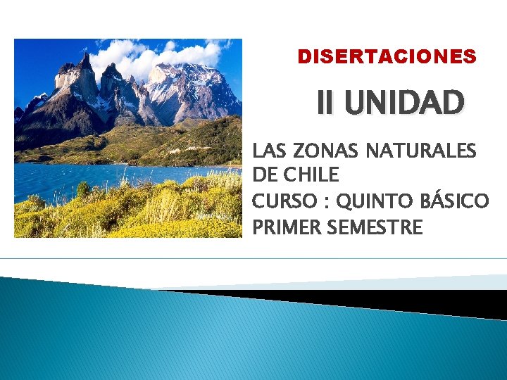 DISERTACIONES II UNIDAD LAS ZONAS NATURALES DE CHILE CURSO : QUINTO BÁSICO PRIMER SEMESTRE