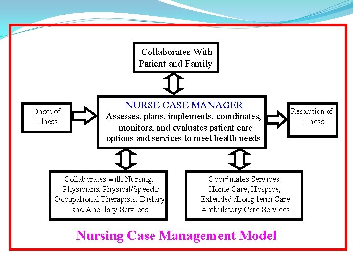 Collaborates With Patient and Family Onset of Illness NURSE CASE MANAGER Assesses, plans, implements,