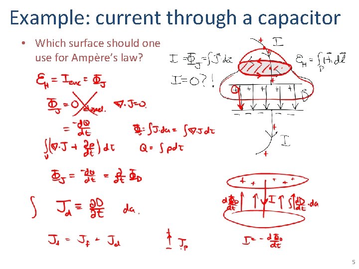 Example: current through a capacitor • Which surface should one use for Ampère’s law?