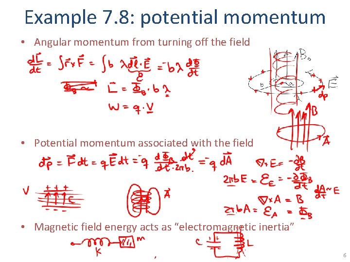 Example 7. 8: potential momentum • Angular momentum from turning off the field •