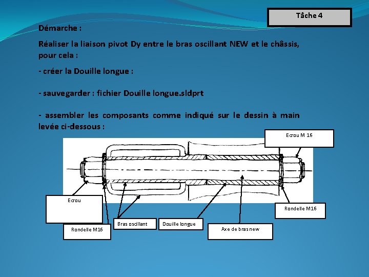 Tâche 4 Démarche : Réaliser la liaison pivot Dy entre le bras oscillant NEW Tâche 4 Démarche : Réaliser la liaison pivot Dy entre le bras oscillant NEW