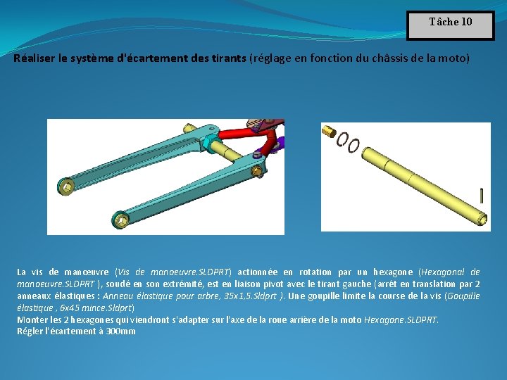 Tâche 10 Réaliser le système d'écartement des tirants (réglage en fonction du châssis de Tâche 10 Réaliser le système d'écartement des tirants (réglage en fonction du châssis de