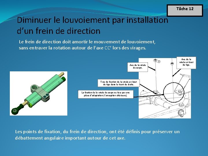 Tâche 12 Diminuer le louvoiement par installation d’un frein de direction Le frein de Tâche 12 Diminuer le louvoiement par installation d’un frein de direction Le frein de