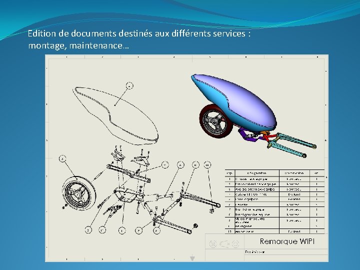 Edition de documents destinés aux différents services : montage, maintenance… Edition de documents destinés aux différents services : montage, maintenance…