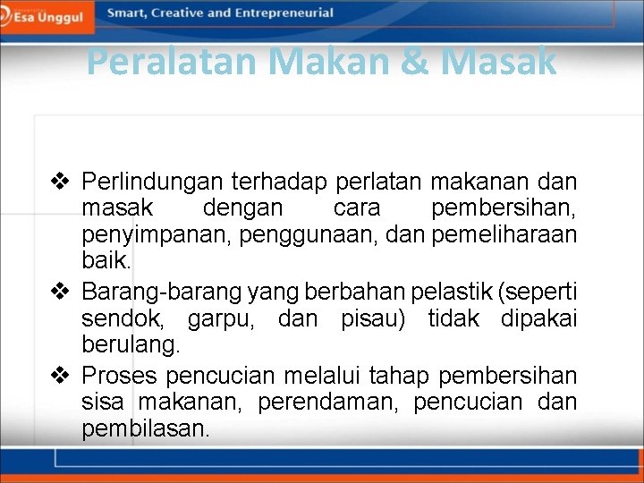 Peralatan Makan & Masak v Perlindungan terhadap perlatan makanan dan masak dengan cara pembersihan,