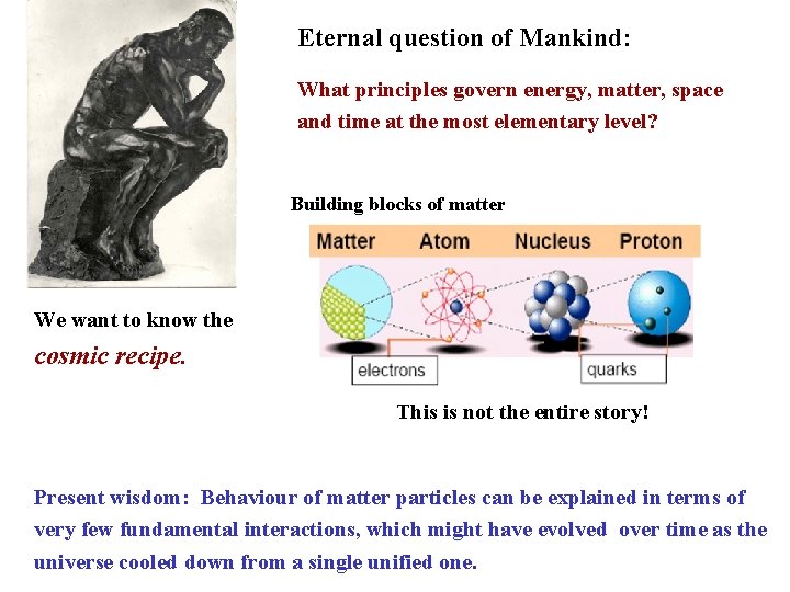 Eternal question of Mankind: What principles govern energy, matter, space and time at the Eternal question of Mankind: What principles govern energy, matter, space and time at the