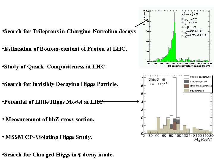 • Search for Trileptons in Chargino-Nutralino decays • Estimation of Bottom-content of Proton • Search for Trileptons in Chargino-Nutralino decays • Estimation of Bottom-content of Proton