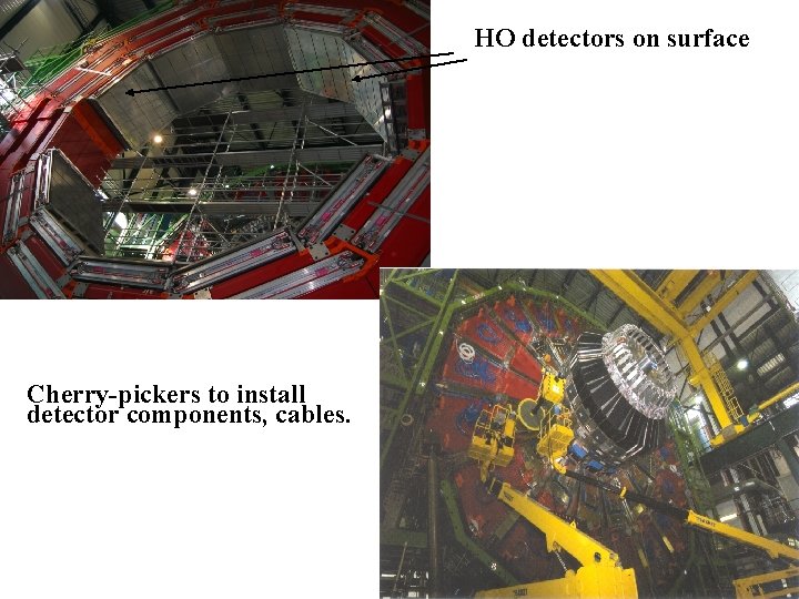 HO detectors on surface Cherry-pickers to install detector components, cables. HO detectors on surface Cherry-pickers to install detector components, cables.