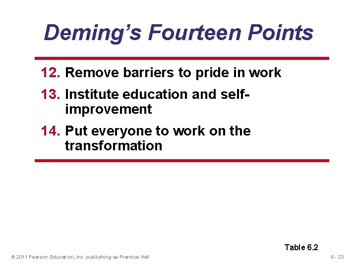 Deming’s Fourteen Points 12. Remove barriers to pride in work 13. Institute education and Deming’s Fourteen Points 12. Remove barriers to pride in work 13. Institute education and