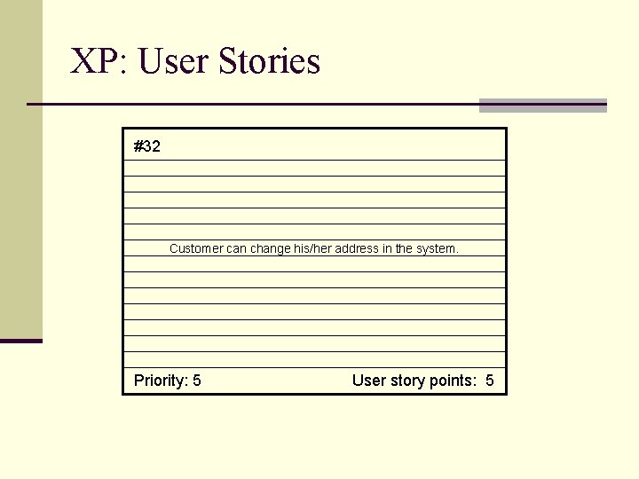 XP: User Stories #32 Customer can change his/her address in the system. Priority: 5