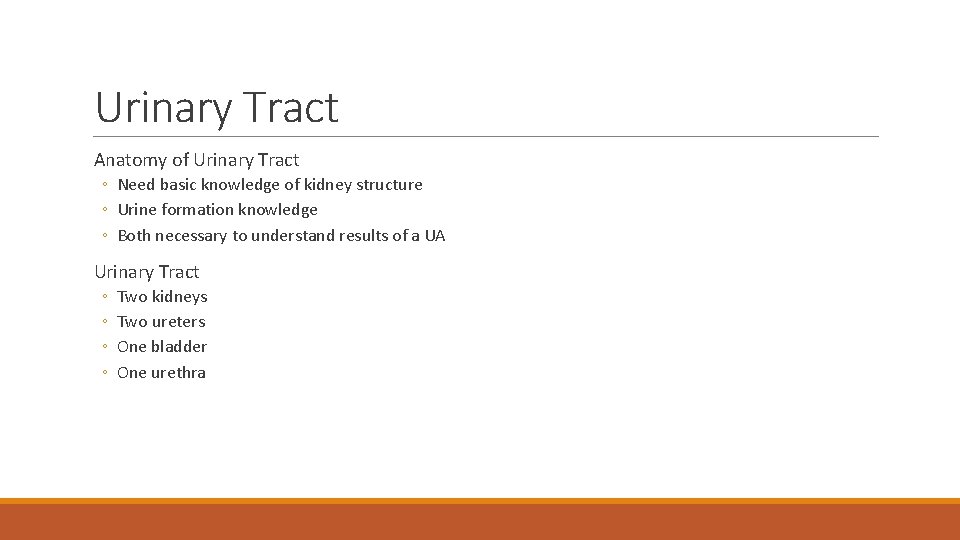 Urinary Tract Anatomy of Urinary Tract ◦ Need basic knowledge of kidney structure ◦