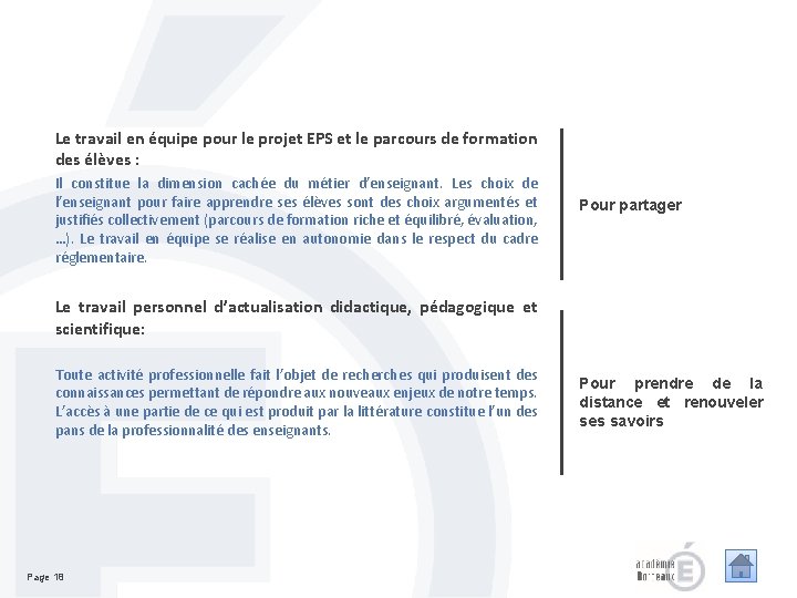 Le travail en équipe pour le projet EPS et le parcours de formation des Le travail en équipe pour le projet EPS et le parcours de formation des