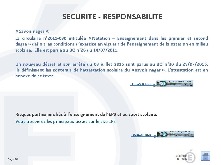 SECURITE - RESPONSABILITE « Savoir nager » : La circulaire n° 2011 -090 intitulée SECURITE - RESPONSABILITE « Savoir nager » : La circulaire n° 2011 -090 intitulée