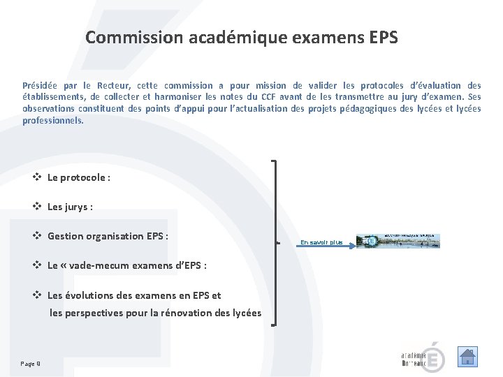 Commission académique examens EPS Présidée par le Recteur, cette commission a pour mission de Commission académique examens EPS Présidée par le Recteur, cette commission a pour mission de