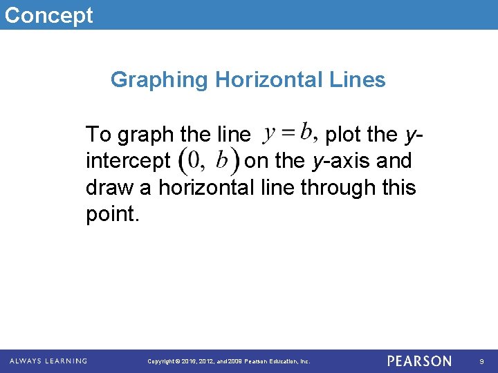 Concept Graphing Horizontal Lines To graph the line plot the yintercept on the y-axis