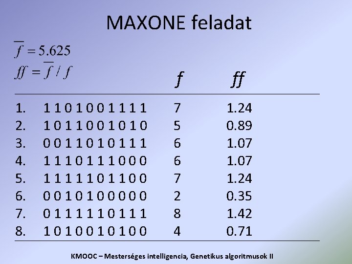 MAXONE feladat 1. 2. 3. 4. 5. 6. 7. 8. 1101001111 1011001010 0011010111 111000