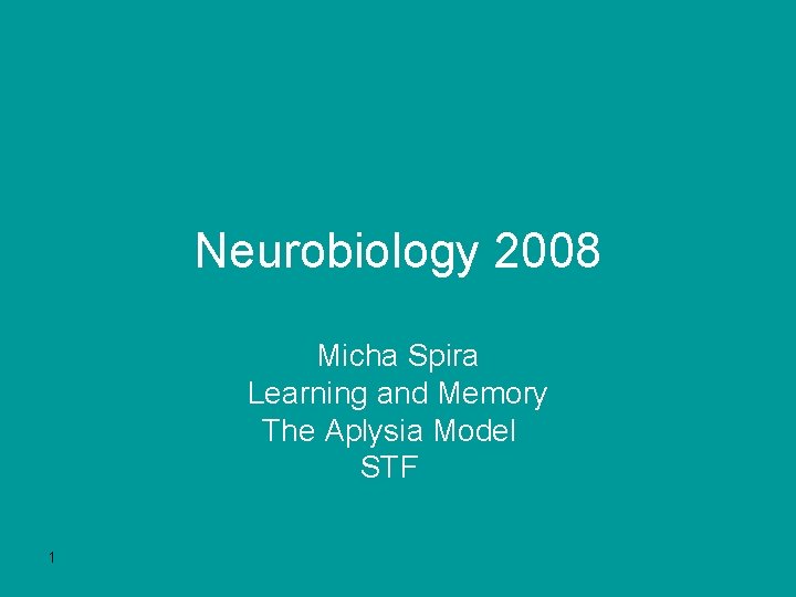 Neurobiology 2008 Micha Spira Learning and Memory The Aplysia Model STF 1 